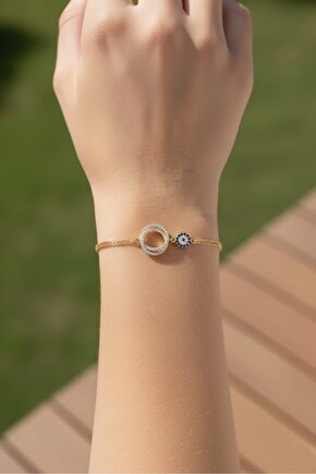 Taşlı Halkalı Gold Bileklik