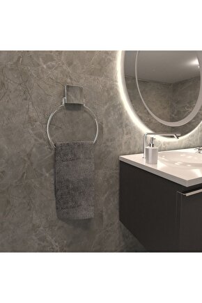 Dekoratif Yapıştırmalı Banyo Mutfak Metal Yuvarlak Havluluk Askı Krom Pratik Vidasız Montaj Dc 4779