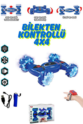 Oyuncak Bilekten Kontrollü Şarjlı 2.4G Işıklı Ve Müzikli Bileklik Kumandalı Akrobat Araba