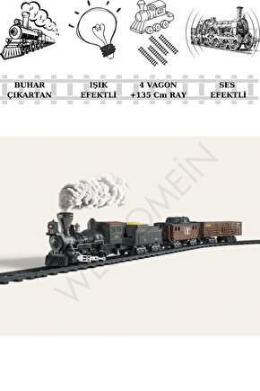 Oyuncak Buhar Çıkartan Pilli Ses ve Işık Efektli 4 Vagon Tren
