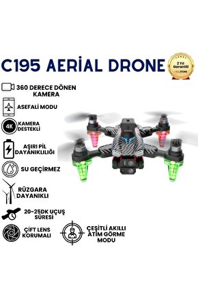 C195 Aerial Drone – Hafif Yapı, Engel Aşabilen, Akıllı ve Uzun Pil Ömürlü RGB Işıklı Drone Kumandalı