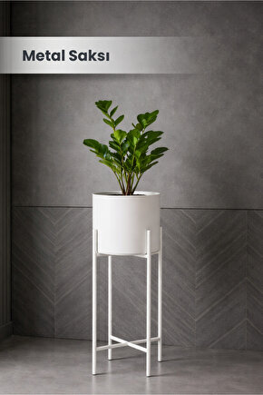 Beyaz Dekoratif Ayaklı Metal Çiçeklik | 72cm Saksılık