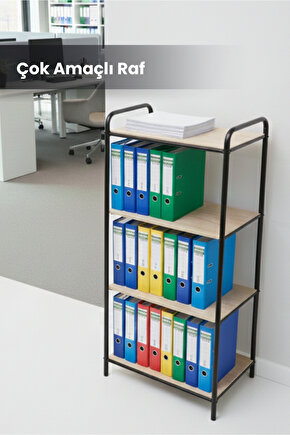 Çok Amaçlı 4 Katlı Raf Ofis Dosya Rafı Kitaplık Dekoratif 4 bölmeli Raf Mutfak Düzenleyici Rafı
