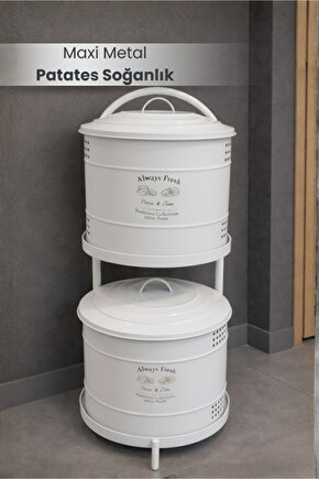 Beyaz Maxi Metal Patates Soğanlık Dev Boy Patates Soğan Saklama Kovası Sebzelik