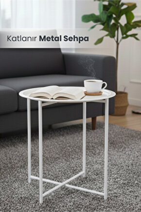Katlanır Tepsili Metal Sehpa Çok Amaçlı Çıkarılabilir Tepsili Sehpa