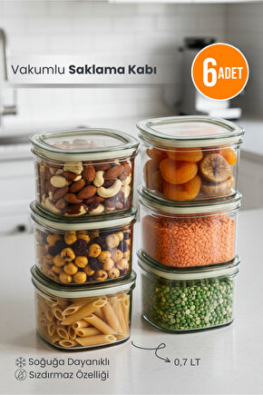 6lı Clario Sızdırmaz Saklama Kabı Vakumlu Erzak Kabı 0,7 L