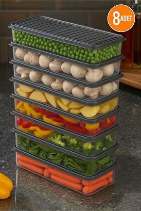8li Şeffaf Saklama Kabı Buzdolabı Dondurucu Difrize Uygun Süzenleyici Set 8x1200 ml