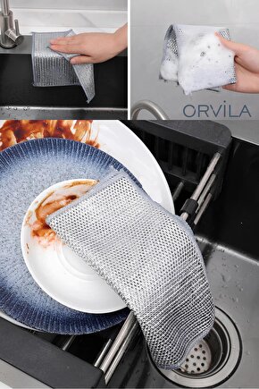 2 Adet Çift Taraflı Tel Bulaşık ve Temizlik Bezi Sihirli Bez Çok Amaçlı İşlevsel Tel Bez Çift Katlı