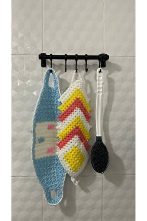 Siyah Metal Banyo Ve Mutfak Askısı 5 Kancalı Askı Demiri 24 Cm Çubuk