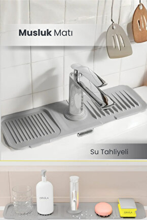 Elastik Musluk Matı Su Tutucu Düzenleyici Kaydırmaz Taban Organizer Mutfak Banyo Lavabo