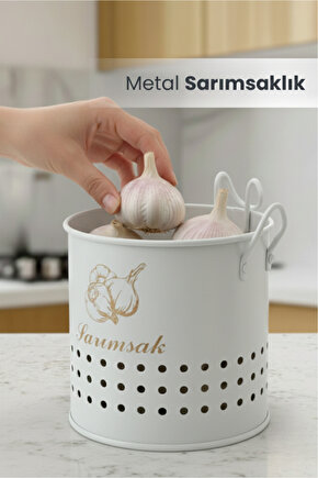 Metal Lüx Asılabilir Beyaz Sarımsaklık Kovası | Çeyizlik