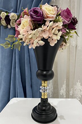 Dekoratif Siyah Renk Taşlı Kupa Vazo Söz Nişan Düğün Konsept