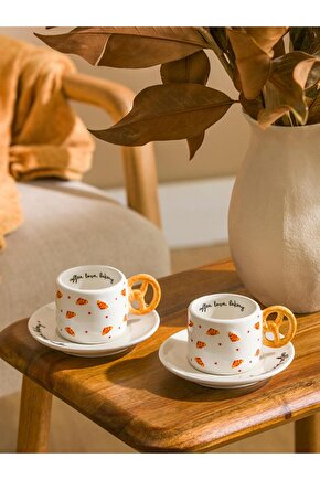 Karişik Baskılı 2 Kişilik Porselen Kahve Fincan Takımı 100 Ml (W5)