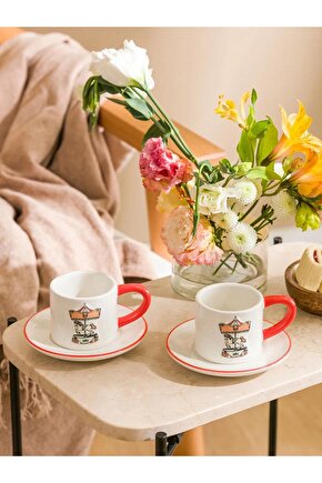 LCW HOME Karişik Baskılı İki Kişilik Seramik Kahve Fincan Takımı 100 ml (W5)