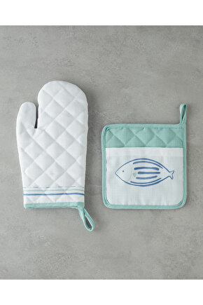 Aqualuna Polyester 2li Mutfak Seti 17x30 Cm + 20x20 Cm Mavi - Yeşil