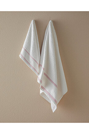 Lega Pamuklu Armürlü Yüz Havlusu Seti Ekru - Pembe