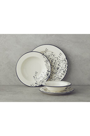 Mystic Porselen 24 Parça 6 Kişilik Yemek Takımı Siyah