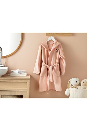 Fairy Kadife Nakışlı Çocuk Bornoz 6-8 Yaş Pembe