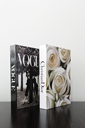 2li Dekoratif Kitap Kutu Görünümlü Vogue İki Kadın & Beyaz Gül Temalı