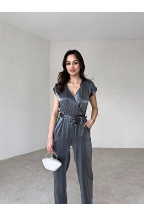 Lucas Kumaş V Yaka Sıfır Kol Gri Tulum