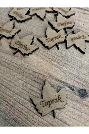 3x3 Cm Ham Ahşap Lazer Kesim Yaprak Figürlü Etiket Isimlik 50 Adet