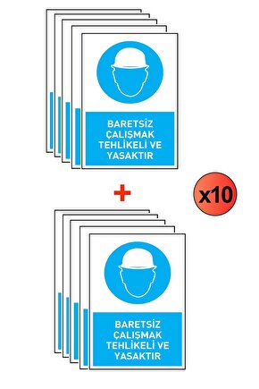 İş Güvenliği 10 Adet Levhası Baret Giymek Zorunludur Uyarı - Işaret Levhası(BANT HEDİYE)