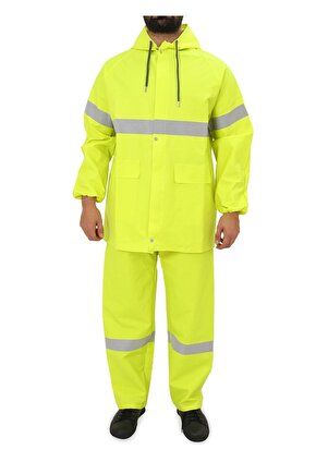 Yüksek Görünümlü Reflektörlü Dikişsiz Fermuarlı Yağmurluk Alt Üst Takım Pvc Su Geçirmez