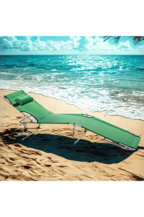 Kamp Yatağı Yastıklı Katlanır Şezlong Kampet Yeşil 1627
