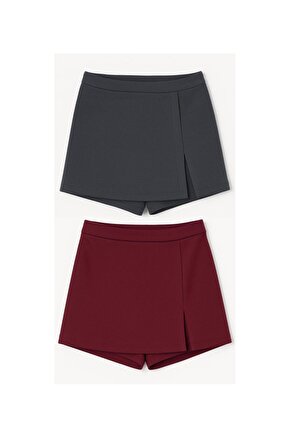 2li Yırtmaçlı Mini Şort Etek