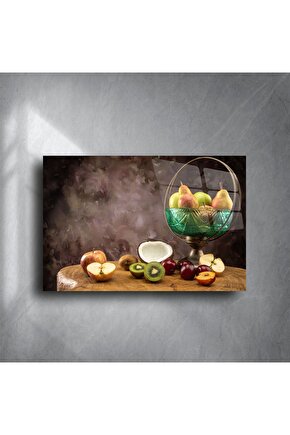 Vintage Meyve Kompozisyonlu Temperli Cam Tablo
