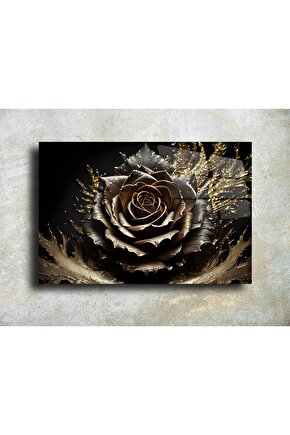 Gold Renkli Gül Cam Tablo Duvar Dekoru 1
