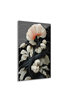 Beyaz Çiçekler Cam Tablo Duvar Dekoru