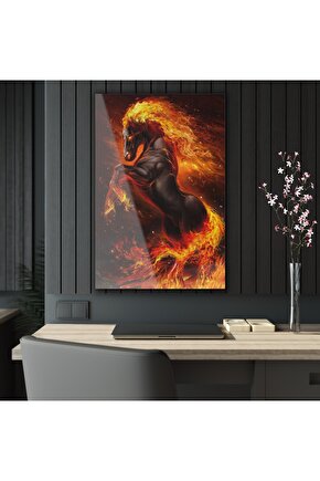 Ateşten At Cam Tablo Duvar Dekoru