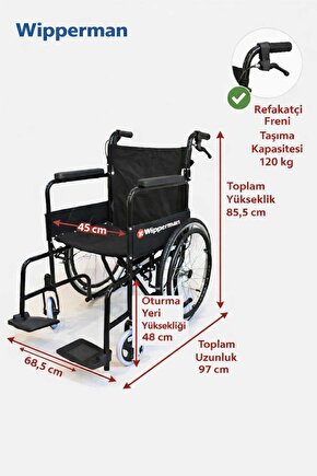 Wipperman marka Refakatçi Frenli Ekonomik Manuel Tekerlekli Sandalye