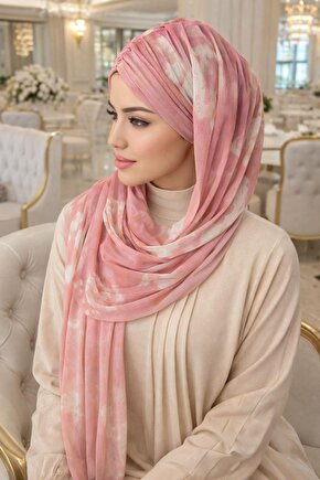 Pudra Beyaz Batik Desen Hazır Şal