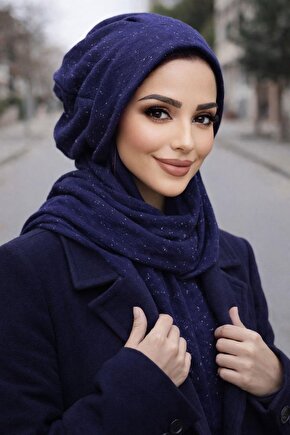 Lacivert Karyağdı Atkılı Tesettür Bere