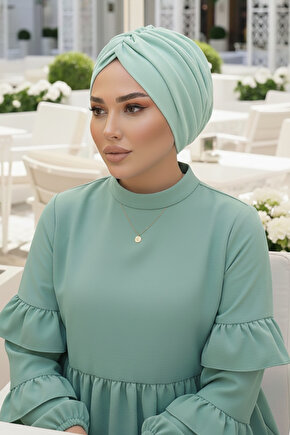 Mint Yeşili Büzgülü Salaş Bone