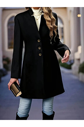 Kadın Uzun Kollu Hakim Yakalı önden Düğmeli Ithal Kaşe Astarsız Kısa Kaban