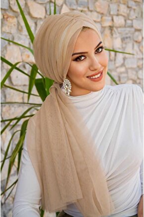 Bej Tül Büzgülü Dolama Bone