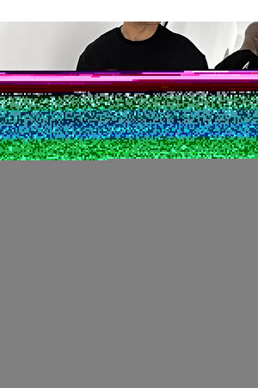 Unisex Bisiklet Yaka Baskılı Oversize T-Shirt - Siyah