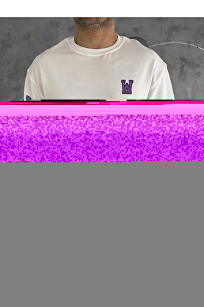 Unisex Bisiklet Yaka Baskılı Oversize T-Shirt - Beyaz