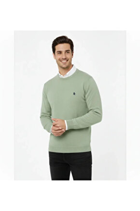 Erkek Bisiklet Yaka Nakış Işlemeli Triko Kazak Yumuşak Dokulu Pamuklu Ince Dokuma, Uzun Kollu Rahat