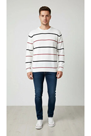 Erkek Bisiklet Yaka Cizgili Triko Kazak yumuşak dokulu Pamuklu ince Dokuma, uzun kollu Rahat Regular