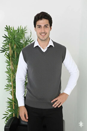 Erkek V Yaka Kolsuz Süveter Triko Kazak yumuşak dokulu Pamuklu ince Dokuma Rahat Regular kalıp - Füm