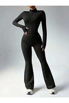 Kadın Uzun Kollu önden Fermuarlı Kısa Dalgıç Bluz Ve Pantolon Ikili Takım