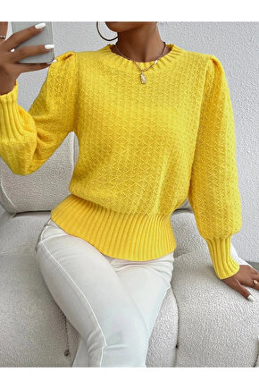 Kadın Uzun Kollu Bisiklet Yaka Triko Bluz