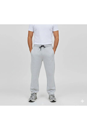 Erkek Üç Iplik Kışlık Pamuklu Ovarsize Bağcıklı Düz Paça Cepli Eşofman Altı Spor Rahat Model - Gri