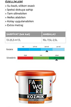 Fawori kozmik ipek tam silinebilir boya 7.5 Lt