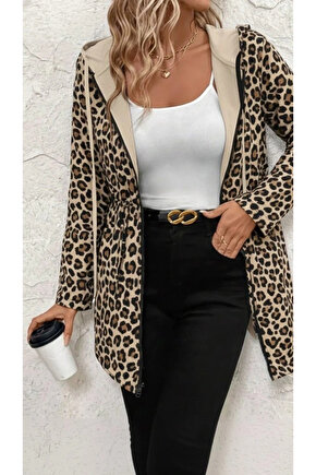 Kadın Uzun Kollu Kapşonlu çift Taraflı Cepli Bağcıklı Fermuarlı Viskon Iki Iplik Ceket