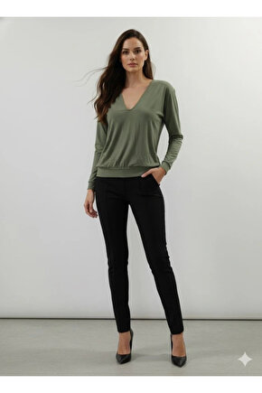 Kadın Uzun Kollu V Yaka Bluz